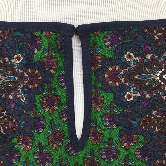 Charlotte Brody Blouse Womens XS Green Blue‎ Wool Boho Top Lined Medallion - Picture 6 of 12